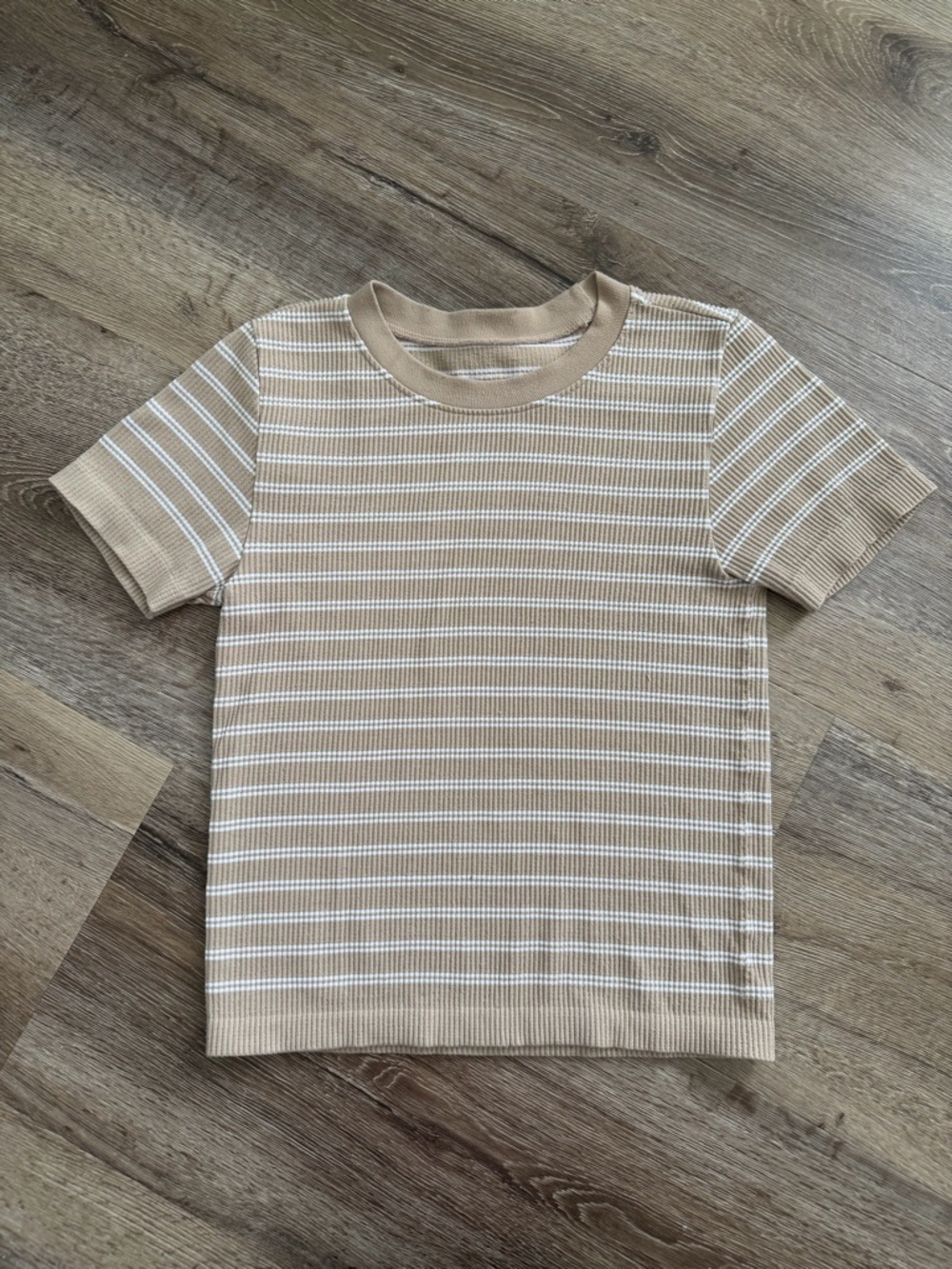 Ribbed Short-Sleeve Striped Top
